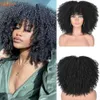 Peluca rizada afro rizada de pelo corto con flequillo para mujeres negras Pelucas sintéticas mixtas marrones y rubias sin cola para cosplay Resistente al calor