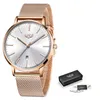 LIGE Luxe Date Montre Femmes Étanche Rose Or Mesh Ceinture Dames Montres-Bracelet Top Marque Bracelet Horloge Relogio Feminino 210616