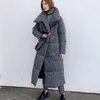 WOTWOY Winter Verdickung X-Long Parka Breite Taille Lose Baumwolle Gepolsterte Jacken Weibliche Grün Grau Schärpen Warme Windjacke 210913