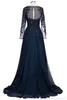 Темно-синий синий прозрачный длинные рукава шифон мать невесты платья из бисером камни дневная длина пола формальная вечеринка вечерние платья ba9135