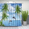 Shower Curtains Beach Coconut Tree Sea Wave Summer Ocean Scenery Bathroom Decor Home Bathtub Polyester Cloth Curtain Set