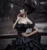 Black Gothic Ball Clange Свадебные платья RUCHED Off Off Beed Tiered Plify Lace Старинные викторианские свадебные платья Plus Plus Размер на шнуровке Корсет невесты косплей Masquerade платье