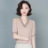 Office Lady Solid V-neck Blouse Women Summer Embroidery Short Sleeve Casual Silk Satin Shirts Plus Size Loose Tops Clothes 13460 210528