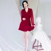 Sexy coreia senhoras manga longa entalhada festa de escritório feliz mini vestido para mulheres roupas 210602