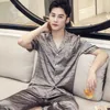 Men's Silk Casual Pajamas Autumn Winter Summer Sleepwear Fashion Modern Style Home Clothes Short Sleeve Long Sleeve Pyjama Set 210928