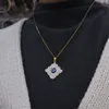 Turks blauw kwaad ogen kettingen vrouwen titanium stalen kroon sleutel bloem dier hart iced out hangers sieraden mode diamant ketting geschenken