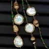 Y ying Natural Green Diopside Kultivierte weiße Münze Perle Langer Pulloverkette Halskette 41 274J3454754