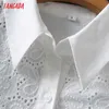 Tangada mulheres retrô bordado romântico blusa de algodão branco camisa de manga comprida camisa feminina chique tops 4T10 210609