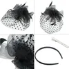 Stingy Brim Hats Welrog Women Fancy Feather Party Wedding Headwear Fascinators Veil Dot Print Yarn Pannband med Clips265Z