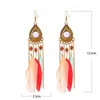 Style rétro femmes plume rose boucle d'oreille ethnique longue goutte d'eau perle de riz indien Jhumka boucles d'oreilles vacances été bijoux