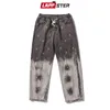 LAPPSTER Uomo Coreano Gradiente Jeans Neri Uomo Ricamo Streetwear Pantaloni Larghi Denim Maschio Hip Hop Gamba Larga Harem INS 211111