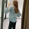 Za Ruffle Print Chiffon Blouse Women Fashion O-neck Long Sleeve Transparent Shirts Woman Front Button Vintage Top 210602