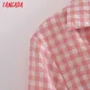 Tangada mode femmes Plaid imprimé découpe Robe arrivée à manches longues dames Mini Robe JE03 210609