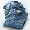 Wiosna Jesień Denim Z Długim Rękawem Koszula Męskie Myte Retro Slim Fit Jean Topy 100% Bawełna Wysokiej Jakości Casual Street Kowbojskie Koszulki 210721