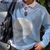 Новый 2021 Готический Череп Печать Женщина Свитера Мода Осень Зима Свободные Y2K Пуловер Harajuku Вязаный свитер Дамы Pull Femme Y0825