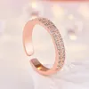 Double Two Row Cubic Zirconia diamond Ring Band finger Rose Gold Iced Out Adjustable Rings for Women Men Couple Engagement Wed Fashion Jewelry Will and Sandy