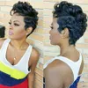 Curto Solto Curly Brazilian Remy Humano Cabelo Completo Nenhum Lace Front Wig Black Pixie Corte Perucas com Bang para Mulheres