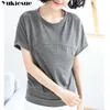 أنثى t-shirt المرأة قمم الصيف القطن فضفاض القمصان ل أسود رمادي زائد الحجم الزى قصيرة الأكمام تي شيرت 210608