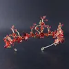 Hårklipp Barrettes Barock handgjorda Elegant Crystal Crown Tiara Red Princess Rhinestone Ornaments Hairband Prom Bride Wedding Accessorie