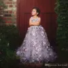 Little Flower Girl Robes for Wedding 3D Floral Appliques Girl Pageant Robes sans manches V Spaghetti Spaghetti Tulle Party Gown7954961