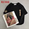 Ruihuo Sommar Kortärmad T-shirt Män Tshirt Japanska Samurai Skriv ut Casual Toppar Mode Manlig Rolig T-shirt M-5XL 210629