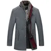 FGKKS Winter Men Wool Coat Heavy Fashion Removable Scarf Collar Cotton-Pad Thick Woolen Coat Brand Warm Trench Coat Men 211122
