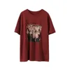 레트로 단점 티셔츠 여성 봄과 여름 느슨한 인쇄 풀오버 캐주얼 상단 중간 길이 올해 매칭 의류 CX220301