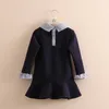 Winter Warm Cute 2 3 4-12 Years Baby Flare Sleeve Peter Pan Collar Letter Pattern Plus Velvet Pretty Dress For Kids Girls 210701