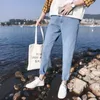 Jeans män lösa raka byxor dagliga streetwear koreanska stil hajuku solida retro all-match mens ankel-längd ulzzang fritid x0621