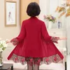 캐주얼 드레스 자수 레이스 카디건 2022 봄 가을 가을 중년 어머니 우아한 느슨한 드레스 플러스 크기 여성 꽃 검은 색 빨간색