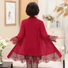 Robes décontractées Broderie Dentelle Cardigan 2022 Printemps Automne Moyen Âge Mère Élégante Robe Lâche Plus Taille Femmes Floral Noir Rouge