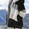 Giacca da donna in pelliccia sintetica invernale da donna in felpa calda con cappuccio, cappotto oversize a blocchi di colore a maniche lunghe D08E