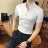 Zomer korte mouwen shirts heren zakelijke formele jurk shirts effen kleur slank casual shirt sociale party streetwear kleding 210527