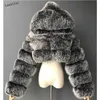Hoge Kwaliteit Bont Cropped Faux Bontjassen en Jassen Vrouwen Pluizige Topjas met Hooded Winter Bont Jas Manteau Femme T200905