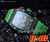 2022 A21j Automatic Mens Watch PVD Steel All Black Big Date Green Red Skeleton Dial Rubber Strap Super Edition 6 Styles Puretime01 bG-b2