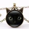 Black Cat Ear Frame Glass Cabochon Necklace Pendants Halsband Fashion Jewelry for Women Kids Gift Will and Sandy