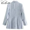 BlingBlingee ZA Kadınlar Açık Mavi Kruvaze Ekose Blazers Ceket Kadın Yüksek Sokak Ofis Bayan Ceket Suit Workwear 211006
