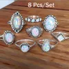 Earrings & Necklace 8Pcs/set Rings Set Sterling Silver Natural Gemstone Fire Opal Diamond Ring Weddi For Women Jewelry Accessories Bague Fem