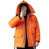 Mode Cargo Hiver Hommes Blanc Duvet de Canard Veste Couple Chaud À Capuche Anorak Multi-poches Manteau Imperméable Veste pour Homme 211110