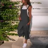 Women Summer Cotton Linen Playsuit Fashion Sleeveless Wide Leg Dungarees Solid Long Rompers Casual Comfortable Casual Jumpsuit 210709