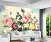 Papéis de parede Po personalizados com flores elegantes rosas 3d papel de parede para sala de estar amigável para o meio