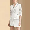 [Deat] Patchwork Solid Suit V-Neck Dubbelbröst Kvinnor Oregelbunden Design Halvkjol Två Piece Set Fjäder och Höst GX1081 211019