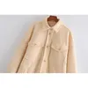 Sonbahar ve Kış Kadın Büyük Boy Yün Gömlek Gevşek Yaka Bluz Ceket Uzun Kollu Bayanlar Katı Ceket 210607
