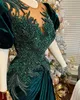 Moda Tallas grandes Árabe Aso Ebi Verde oscuro Sirena Vestidos de baile Cristales con cuentas Terciopelo Noche Fiesta formal Segunda recepción