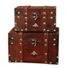 Scrigno del tesoro Scatola portaoggetti in legno vintage Organizzatore di gioielli in stile antico per Je 210309