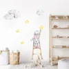 Cute Watercolor Bunny on the Stairs Stars Clouds Removable Wall Decals Nursery Art Stickers Posters PVC Girls Bedroom Home Decor 220217