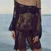 女性用水着女性セクシーな夏の服2022サスペンダーホローレースオフショルダービーチドレスカバーアップSukienka Letnia Top Sale