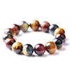 Moda al por mayor hombres mujeres Multicolor Ojo de Tigre hecho a mano elástico personalizado 6/8/10/12/14mm Ojo de Tigre pulsera de cuentas de piedra Natural