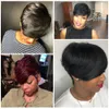 Short Pixie Cut Wig Natural Straight Remy Brazilian Lace Women's 180% Density Black Plus Burgundy Women's Deep Water Wav238h