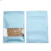 100 Pz / lotto Matte Blue Mylar Foil Zipper Bags Heat Seal Zip Lock Clear Window Bag Candy Stuff Alluminio Ziplock Packing Baghigh quatity